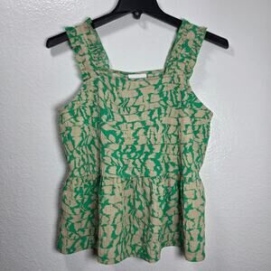 Bohera 2 Piece Set Smocked Peplum Top & Shorts Green Beige Abstract Medium